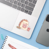 Sticker Hérisson Mignon Mangeant des Donuts, des Cookies e (Ordinateur portable avec iPhone)