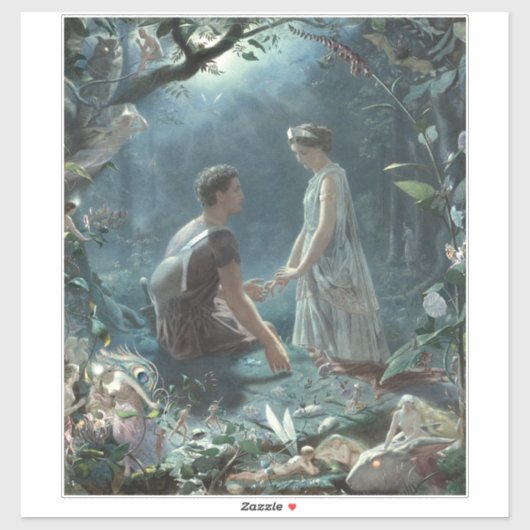 Sticker Hermia Lysander & fées Midsummer Night Dream (Feuille)