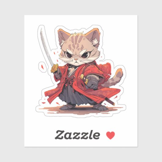 Sticker Héros Chat de style Samouraï en colère (Feuille)
