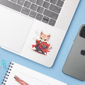 Sticker Héros Chat de style Samouraï en colère (Ordinateur portable avec iPhone)