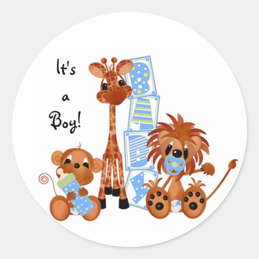 Sticker-Het is een Boy Oerwoud baby's Ronde Sticker (Voorkant)