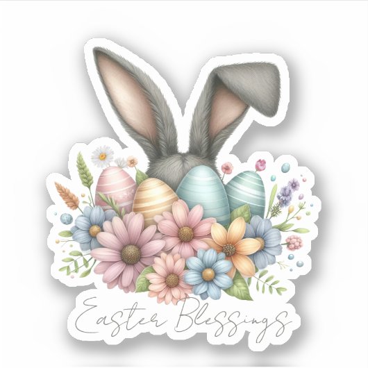 Sticker Heureuse Bénédiction Ester Bunny Gris Oreilles mig (Devant)