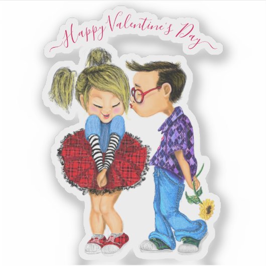 Sticker Heureuse Sainte-Valentin avec mignon coupl (Devant)
