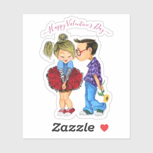 Sticker Heureuse Sainte-Valentin avec mignon coupl (Feuille)
