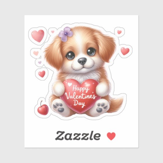 Sticker Heureuse Sainte-Valentin des coeurs de chiots mign (Feuille)