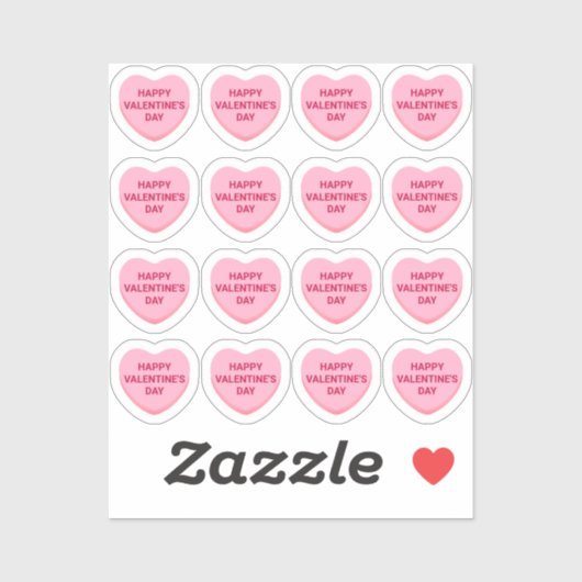 Sticker Heureuse Sainte-Valentin rose 16 coeurs de convers (Feuille)