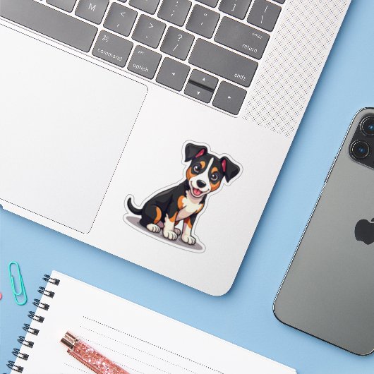 Sticker Heureux chiot Manchester Terrier – Art Chibi (Ordinateur portable avec iPhone)