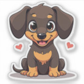 Sticker Heureux chiot teckel – Art Chibi (Devant)