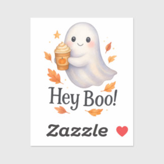 Sticker Hey Boo! – Citrouille fantôme au latte générée par