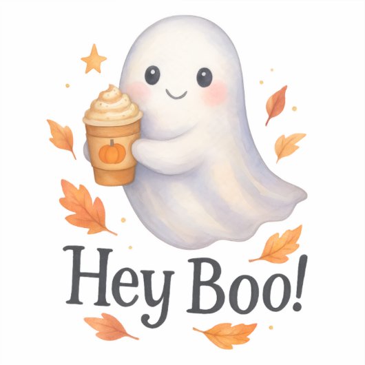 Sticker Hey Boo! – Cute AI-Generated Ghost Pumpkin Latte (Recto)