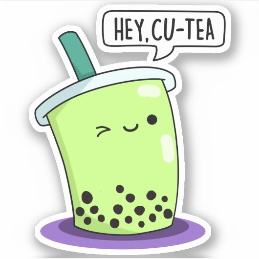 Sticker Hey Cu Tea Drôle Boba Tea Pun (Devant)
