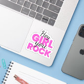 Sticker Hey Girl You Rock Text Design (Ordinateur portable avec iPhone)