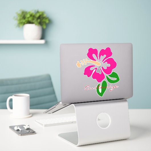 Sticker Hibiscus rose tropical Thunder_Cove (Ordinateur portable sur le bureau)