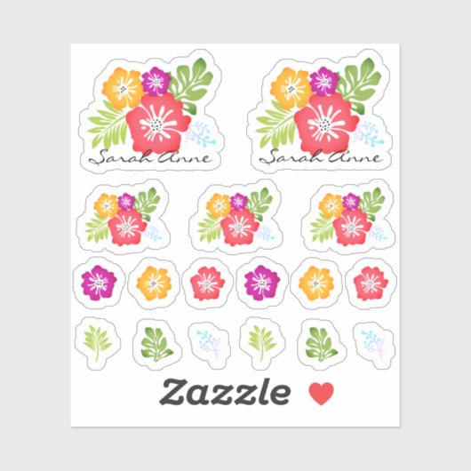 Sticker Hibiscus tropical Fleurs illustrées (Feuille)