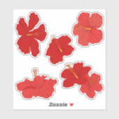 Sticker Hibiscus tropicaux Fleurs en Rouge et Pêche (Feuille)