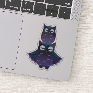 Sticker Hiboux pourpres et bleus empilés mignons