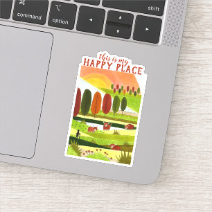Sticker Highland Cow Fields Art Voici mon Happy Place Sti