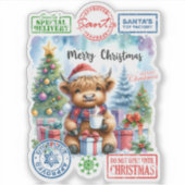Sticker Highland Cow Sips by Christmas Tree (Devant)