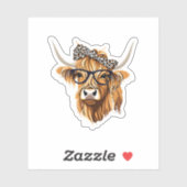 Sticker Highland Cow Western Design avec lunettes (Feuille)