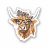 Sticker Highland Cow Western Design avec lunettes (Devant)