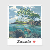 Sticker Hilo Hawaii Big Island Turtle Beach Vintage (Feuille)