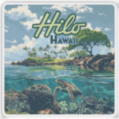 Sticker Hilo Hawaii Big Island Turtle Beach Vintage (Devant)