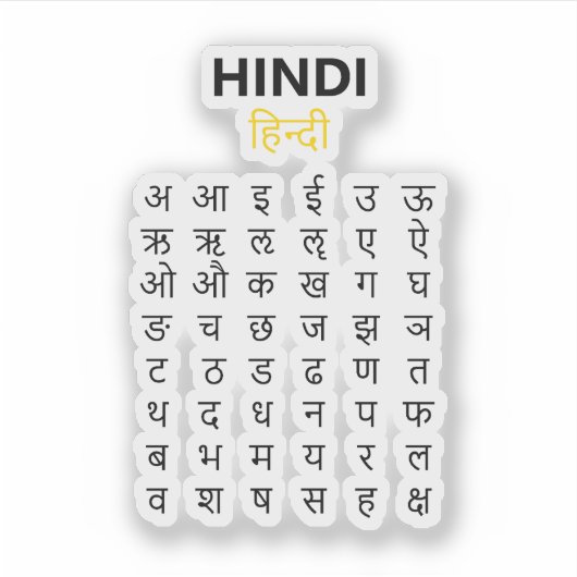 Sticker Hindi Alphabet अ–क्ष Devanagari Script Study (Devant)