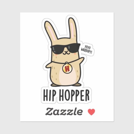 Sticker Hip Hopper Funny Bunny Rabbit Pun (Feuille)