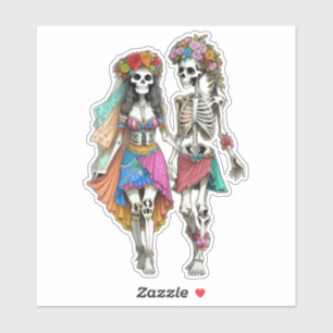 Sticker Hippie Skeleton Couple