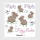 Sticker Hippity Hoppity Joyeux lapins de Pâques et fleurs (Feuille)