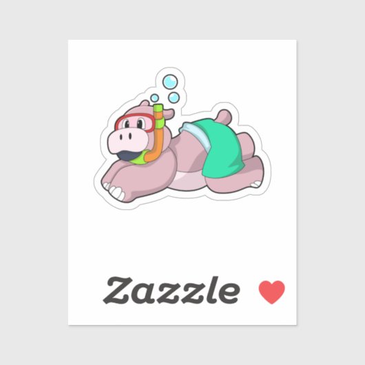 Sticker Hippo at Diving with Snorkel (Feuille)