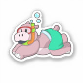 Sticker Hippo at Diving with Snorkel (Recto)