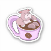 Sticker Hippo avec la coupe du café (Devant)