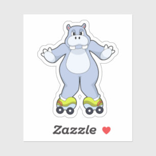 Sticker Hippo avec patins à rouleaux