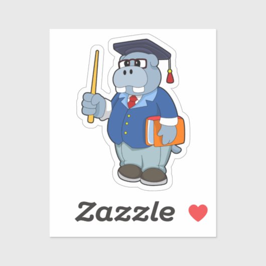 Sticker Hippo comme professeur avec livre (Feuille)