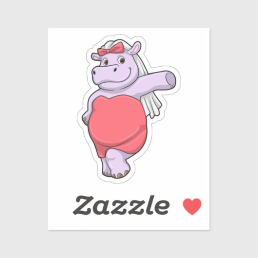 Sticker Hippo en mariée avec Voile & Bow (Feuille)