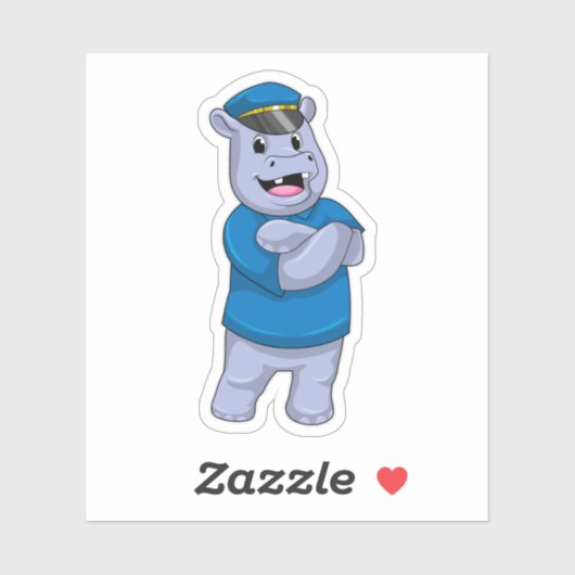 Sticker Hippo en tant que policier avec casquette de polic (Feuille)