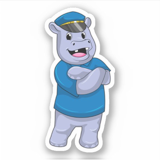 Sticker Hippo en tant que policier avec casquette de polic (Devant)