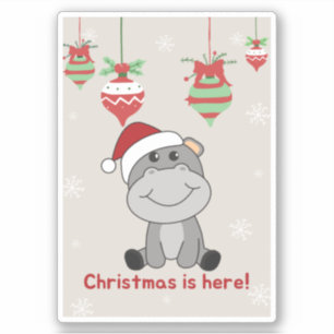 Sticker Hippo Joyeux Noël Animaux d'hiver Hippopotames Sti