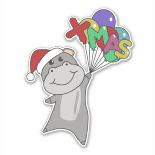 Sticker Hippo Joyeux Noël Animaux d'hiver Hippopotames Sti