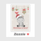 Sticker Hippo Joyeux Noël Animaux d'hiver Hippopotames Sti (Feuille)