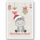 Sticker Hippo Joyeux Noël Animaux d'hiver Hippopotames Sti (Devant)