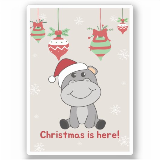 Sticker Hippo Joyeux Noël Animaux d'hiver Hippopotames Sti (Devant)