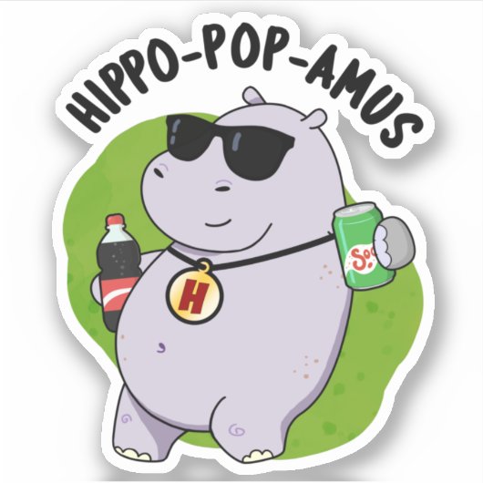 Sticker Hippo-pop-amus Funny Hippo Soda Pop Pun (Devant)
