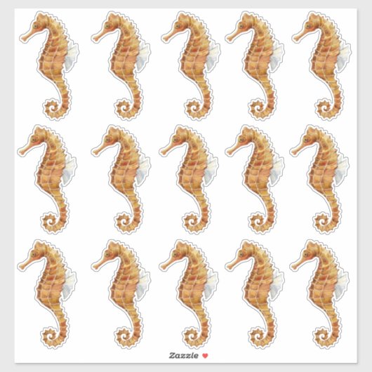 Sticker Hippocampe 15 Grande aquarelle peinte transparente (Feuille)