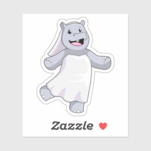 Sticker Hippopotame en mariée avec voile