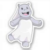 Sticker Hippopotame en mariée avec voile (Devant)