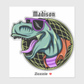 Sticker Hipster T-Rex nom personnalisé (Feuille)