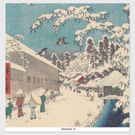 Sticker Hiroshige hiver paysage Japon pays (Feuille)