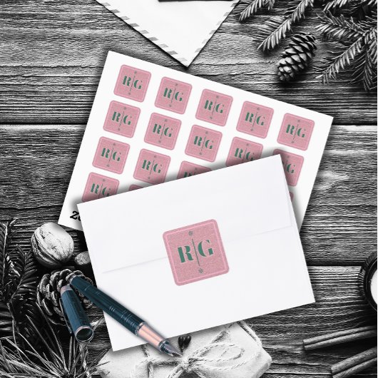 Sticker Hiver Élégant Monogramme Rose